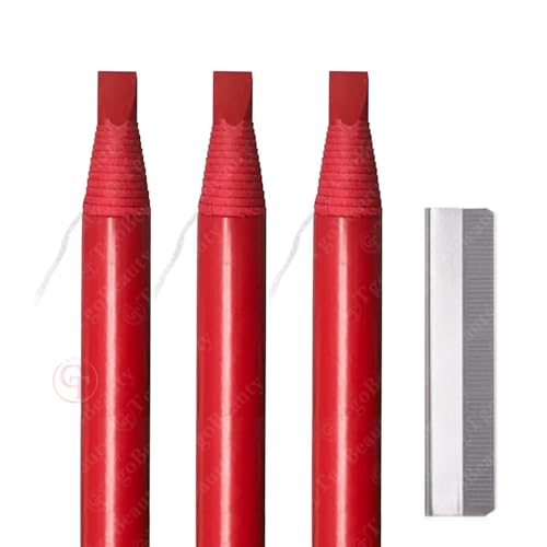 3Pcs Permanent Makeup Pencil Set - Red Eyebrow & Lip Tattoo Mapping Pencil with Brush | Waterproof, Long-Lasting, Peel-Off Design | Professional Microblading, Cosmetic Tattoo Tools