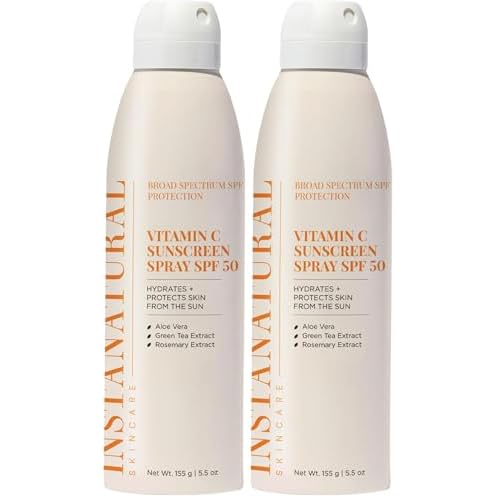 InstaNatural Skin Care Vitamin C SPF 50 Broad Spectrum Sunscreen Spray, Brightens & Hydrates, UVA, UVB Sun Protection Sunblock, with Aloe Vera & Botanicals, Aerosol Bottle, 5.5 Fl Oz (Pack of 2)