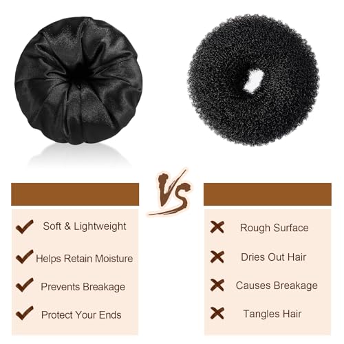 4 Pcs Satin Hair Bun Donut Satin Hair Bun Maker Dark Retain Moisture Easy to Style for Women Ladies Military Ballet and Business(Black)