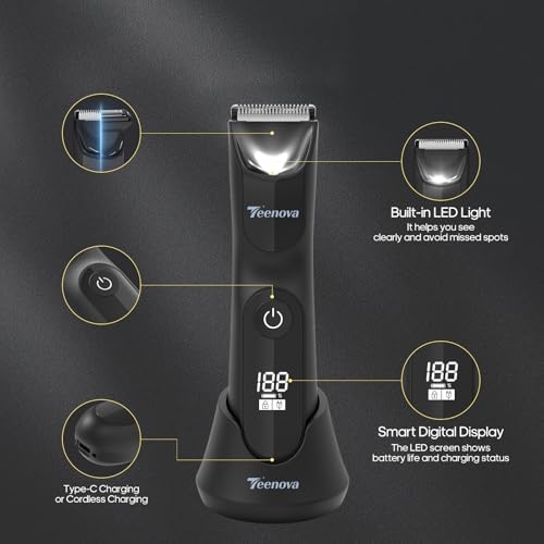 Electric Body Hair Trimmer Shaver, Pubic Trimmer for Men, Bikini Trimmer for Women (Black)
