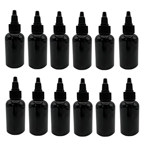 Natural Farms 2 oz Black Boston Plastic Bottles -12 Pack Empty Bottle Refillable - BPA Free - Essential Oils - Aromatherapy | Black Twist Top Cap - Made in the USA