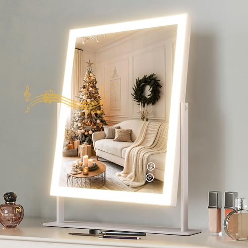 Hansong Vanity Mirror with Lights 11.8"x9.8" Lighted Makeup Mirror with Bluetooth Speaker Smart Touch Control LED Mirror with 3 Color Light Modes Detachable 10X Magnification and 360¡ÆRotation