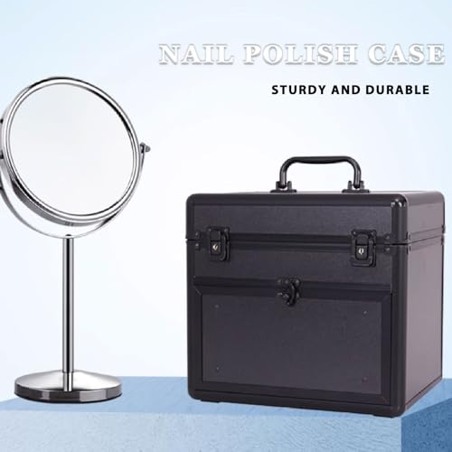Professional Nail Polish Case Organizer, Nail Box Organizer Case with Double Layer Aluminum for Nail Organizers and Storage Suitable for Nail Tech, Nail Kit-Black