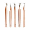 LASHORAA Professional 5pc Lash Extension Tweezers Pack - Fiber Tip Diamond Grip Japanese Steel, Precision Angled Tips - Perfect for Volume & Mega Volume Lashes with Leather Pouch (Peach)
