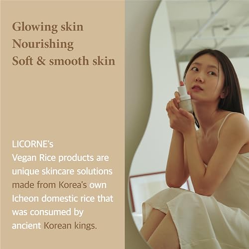 LICORNE Vegan Rice Bran Serum, Daily Resurfacing Face Serum for Glass Skin, AHA/PHA & Rice Water Extract for Rough Texture & Pores, Gentle Exfoliating & Brightening Essence, Large 1.52 fl oz