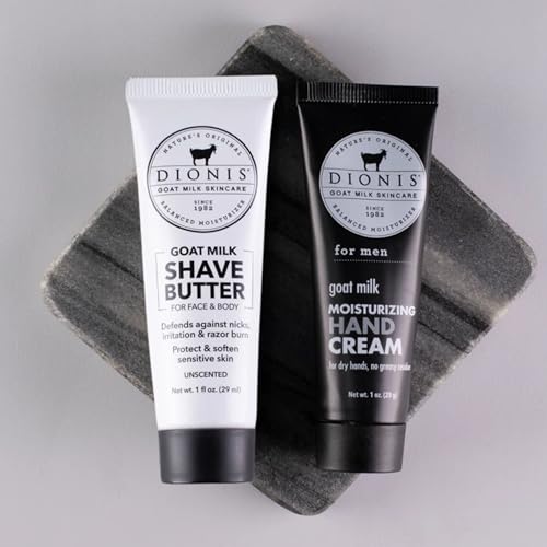 Dionis Goat Milk for Men Hand & Body Cream, Shave Butter, Hand Cream, Bar Soap & Carrying Case 5-Piece Travel Set