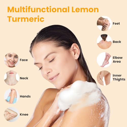 Lemon Turmeric Kojic Acid Soap Bar - Turmeric Soap with Vitamin C, Retinol, Collagen Moisturizing for Face, Body, Hands | Suits Dry Sensitive Skin (3 Bars)