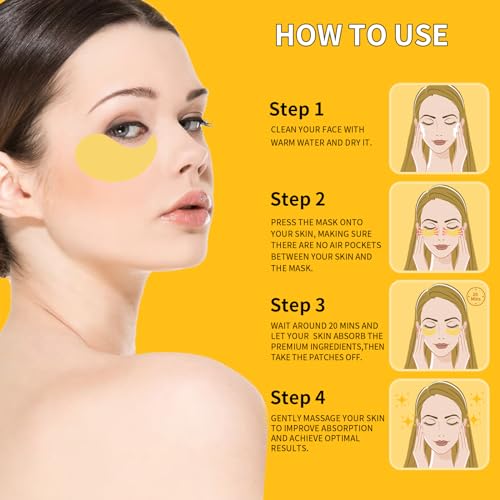 24K Gold Eye Masks for Dark Circles and Puffiness 70PCS, Under Eye Patches for Puffy Eyes Treatment, Under Eye Mask w/Caffeine, Hyaluronic Acid, Peptides for Eye Bags Treatment, Eye Mask Skincare