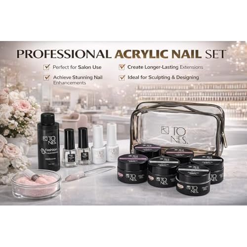 TONES Professional Fashion Poly Gel Nail Sampler Kit Complete Salon Nail Art Set for Sculpting, Extensions & Nail Design Acrylic Nail Kit with Liquid, Powders & Gel Polish