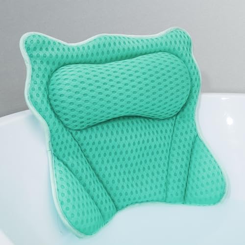 MTDLYICE Bath Pillow, Bath Pillows for Tub Neck and Back Support, Soft 4D Air Mesh Bathtub Pillow 16.5 x 17.3 INCH, with 6 Powerful Suction Cups, Bath Accessories Relaxing Gifts for Women (Gray)