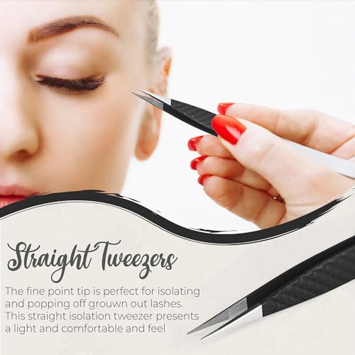 SV Lash Tweezers | Lash Extension Tweezers Set | 5Pcs Stainless Steel Eyelash Extension Tweezers Set | Volume/Isolation Nail Art Curved Tweezers (Black 3 Pcs)