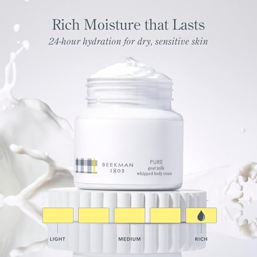 Beekman 1802 Whipped Body Cream ? Rich Body Butter & Moisturizing Body Cream, Goat Milk Lotion, Shea Butter & Vitamin E, Hydrating Body Moisturizer for Dry Skin - Fragrance Free 8 oz