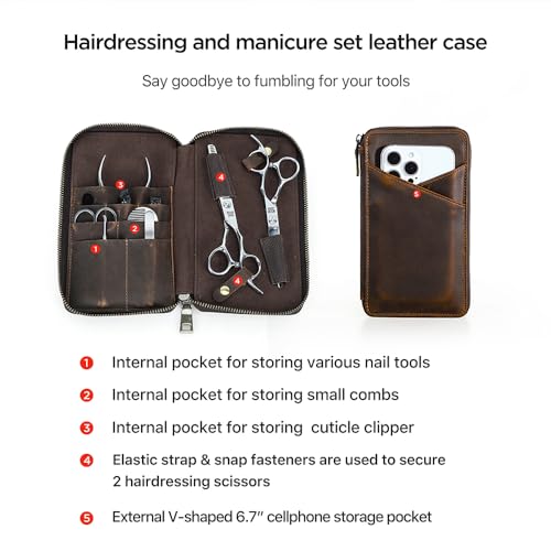 CONTACTS Full Grain Leather Manicure Set Case for Men Hairdressing and Nail Clipper Tool Organizer Travel Grooming Kit Pouch Empty Pouch by Handmade (Case Only)