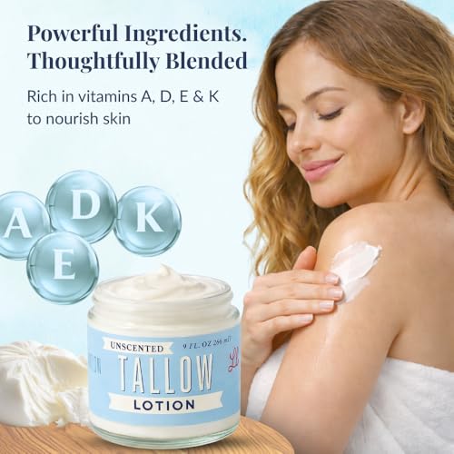 Unscented Tallow Lotion ? 9oz Pure, Preservative-Free One Ingredient Moisturizer