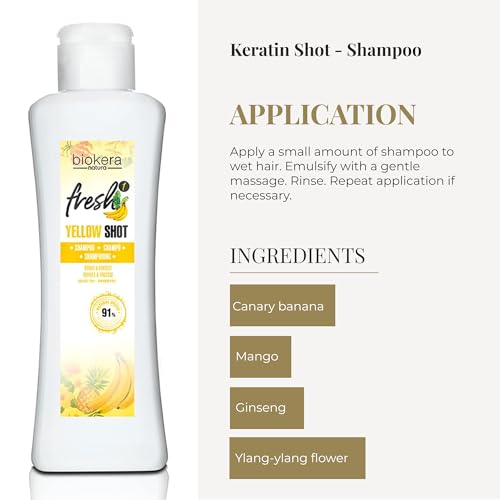 SALERM - Repair Shampoo Yellow Shot - Biokera Fresh - 300 ml - Repairs and Protects - For Shiny, Frizz-Free Hair - Sulfate-Free and Paraben-Free Shampoo