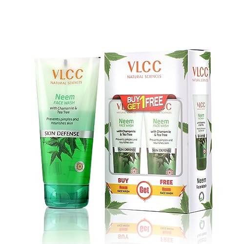 VLCC Neem Face Wash with Chamomile & Tea Tree | Anti-Acne Facial Cleanser with Soothing Properties | 5.07 Fl Oz/150 ml (Pack of 2)