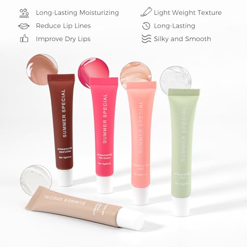 4PCS Summer Butter Lip Balm, Hydrating & Moisturizing & Non-Greasy Long-lasting Nourishing Glossy Sheer Tinted Lip Balm with Natural Oils & Fruit Extracts, Softens & Soothes Dry Lips (01#+02#+03#+04#)