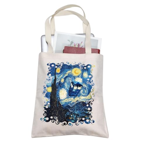 TOBGBE TV Show Gifts Police Box TV Show Inspired Canvas Bags For Women Doctor TV Show Merchandise For Fan