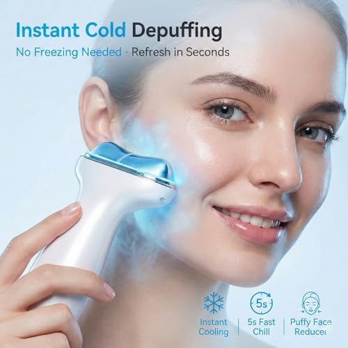 Cold Heat Facial Massager for Face & Neck, Wireless Face Massager Tool with Red Light Gua Sha, Face Sculpting Tool to Reduce Puffiness, Tighten Jowls, Lift & Glow, Gentle Daily Skincare Device