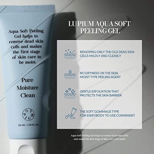 LU'PIUM Aqua Soft Peeling Gel - Dead Skin cell Remover Face Scrub for Sensitive Skin with natural ingredients - 8 types of hyaluronic acids, Glyceryl Clucoside, Seaweed extract, Rice extract 3.38 Fl. Oz
