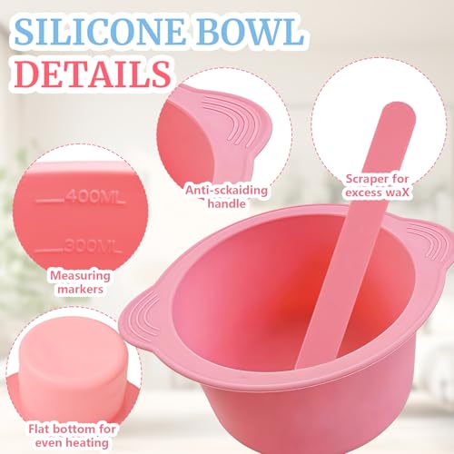 2 Pack Silicone Wax Warmer Liner with Spatula Sticks - Reusable Non-Stick Wax Pot Bowl Replacement,Wax Melt Liner for Hair Removal Waxing Supplies (Pink/Blue)