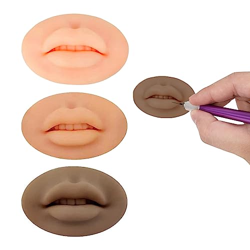 3 Pcs 5D Fake Lips, Soft Silicone Lips for Makeup Practice Fake Lips Tattoo Permanent Makeup Practice Skins Training for Tattooing Artists and Makeup Beginners