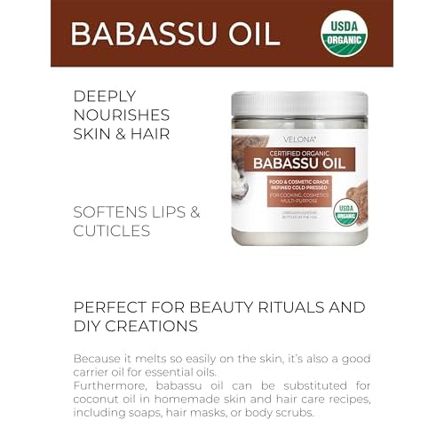 velona Babassu Oil USDA Certified Organic - 4 Fl Oz | 100% Pure and Natural Carrier Oil | Refined, Cold Pressed | Face, Hair, Body & Skin Care and Cooking | Use Today - Enjoy Results