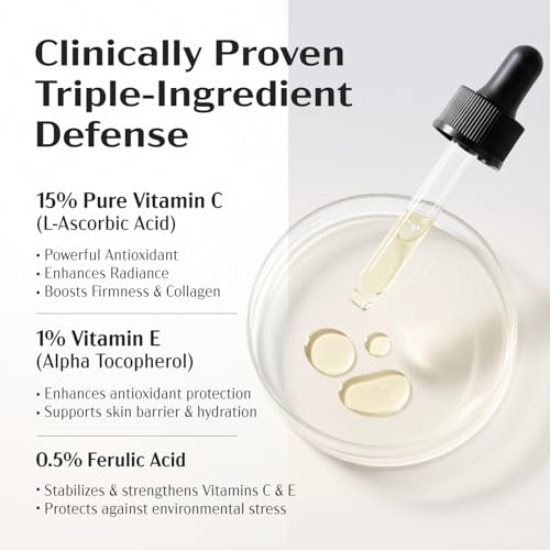 Lanmeri Ceuticals 15% Vitamin C + E + Ferulic Serum: Advanced Antioxidant Defense Formula with 1% Vitamin E & 0.5% Ferulic Acid ? High-Stability Vitamin C Serum (1 fl oz)