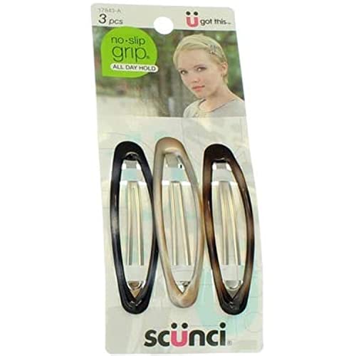 Scunci No-slip Grip Oval Snap Clips, 3 Count