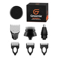 Groomie 7-Piece Men's Hair Clippers & Grooming Kit - Includes Precision Clipper, 3-5-7mm Clipper Guards, Ear & Nose Trimmers, Exfoliation Brush, and Pre-Shave Massager - Perfect for Beginners