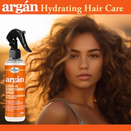 Difeel Argan Oil Leave in Conditioner Hair Spray, 6 oz - for Dry, Frizzy Hair - Deep Hydration, Detangling, Frizz Control, Sulfate, Paraben, Phthalate Free