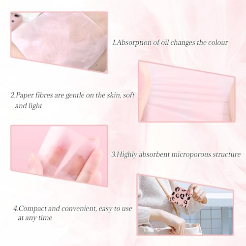 BOROLA 3-in-1 Oil Blotting Paper Set for Face Oil Absorbing Sheet with Portable Mirror & Adhesive Makeup Puff, Blotting Paper for Oily Skin, Design for Men & Women(100 Sheets, Pink Leopard Print)