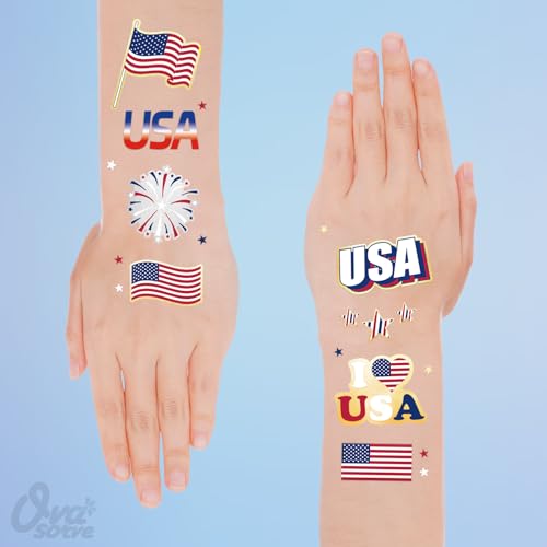 Fourth of July Tattoos for Kids, 66 Giltter Styles USA Tattoos Red White and Blue Party Supplies, 4th of July Decorations, USA Flag, Memorial Day