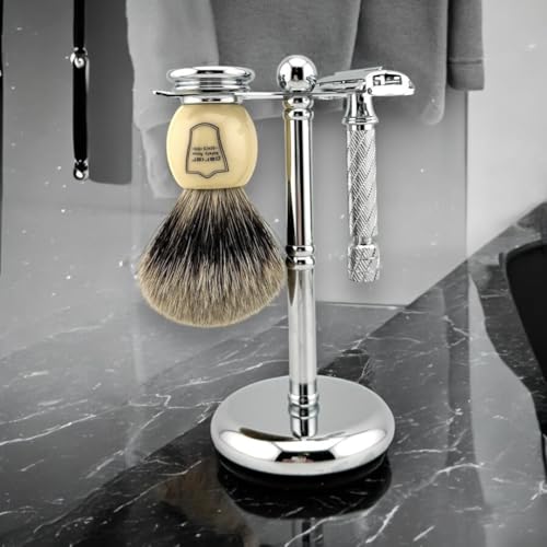 Parker Deluxe Chrome Safety Razor & Shaving Brush Stand ? Weighted Chrome-Plated Display Stand for Safety Razors & Brushes (Handles up to 25?mm Knot Size)