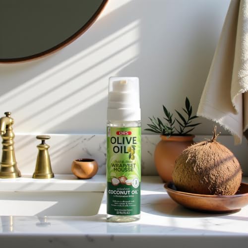 ORS Olive Oil Hold & Shine Wrap Set Mousse Infused with Coconut Oil for Restorative Shine 7 Ounce