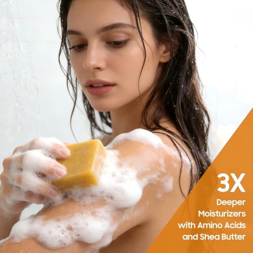 Lemon & Turmeric Glow Soap Bar for Dark Spots Remover, Powered by Kojic Acid & Vitamin C for Brightening & Fading Acne Scars - 3x Moisturizing with Shea Butter - SLS Free