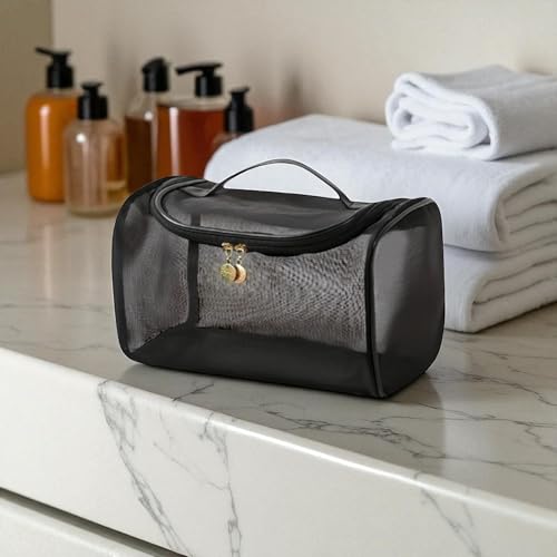 Transparent Nylon Mesh Cosmetic Bag Pouch, Travel Bag for Toiletries ? Soft, Durable & Portable Makeup Organizer, Business & Everyday Use, Makeup Bag, for Women and Men, Large Capacity