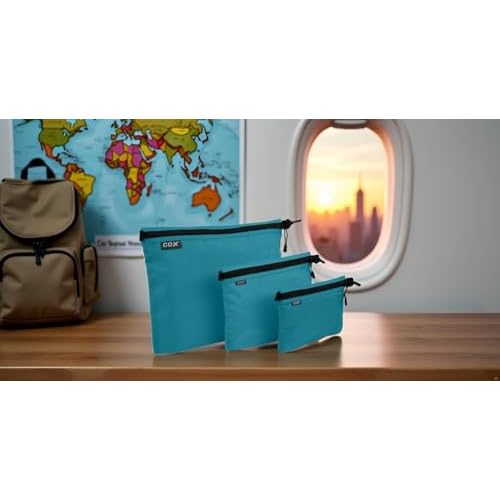 GOX 3 Pack Travel Toiletry Bag for Men Carry On Packing Organizer Zipper Pouch Portable Cosmetic Pouch Accessory Document Electronics (Turquoise)