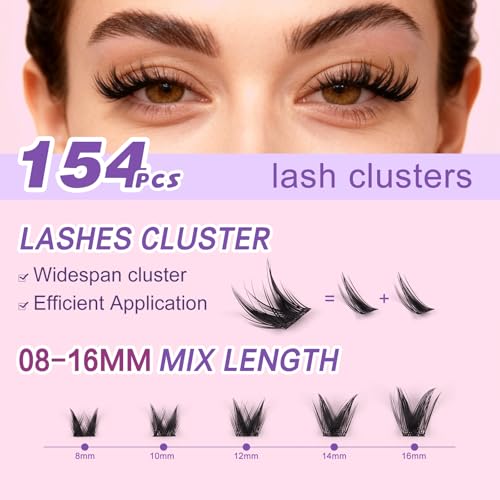 Lash Clusters Wispy 280pcs, 9-16mm Mixed Length Individual Lash Extensions, DIY Natural Volume Lashes with Soft Thin Band