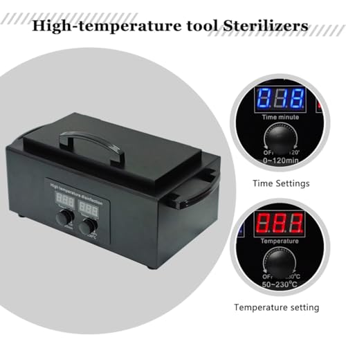 Tool Sterilizers, High temperature sterilization up to 230¡ÆC Time Setting, for Nail Salons Dental Clinics Hair Cutting Tools and Daily Household Use Black