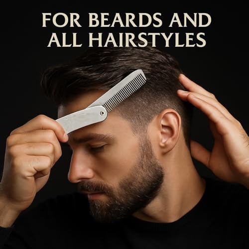 IN SELECT 304 Stainless Steel Folding Bread Comb for Men, Metal Pocket Comb, Static-Reducing Design, Travel Grooming Tool for Hair & Beard, Laser Engraved EDC Gift (Mountain & Eagle)