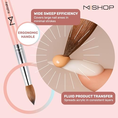 M ? Majesti Pink 100% Kolinsky Acrylic Nail Brush | Professional Acrylic Sculpting & Application Brush | Handcrafted Premium Nail Art Tool for Nail Technicians (#12)