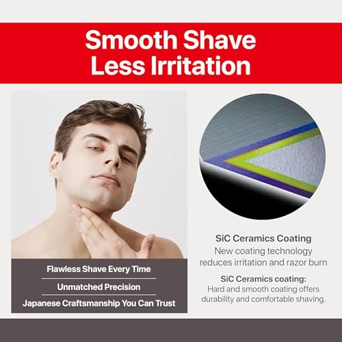 Feather - F3 Razor Blades Refills - Wavy Guard with SiC Ceramic Technology for Smooth Shave - Reduces Irritation and Razor Burns - Innovative Comfortable Blades for Sensitive Skin - 4 Pack