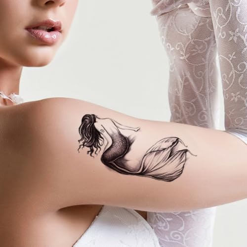 10 Sheets Temporary Tattoos - Mermaid, Dragon & Tribal Girl Designs, Waterproof Fake Tattoo Stickers for Adults & Kids, Lasts 2-5 Days