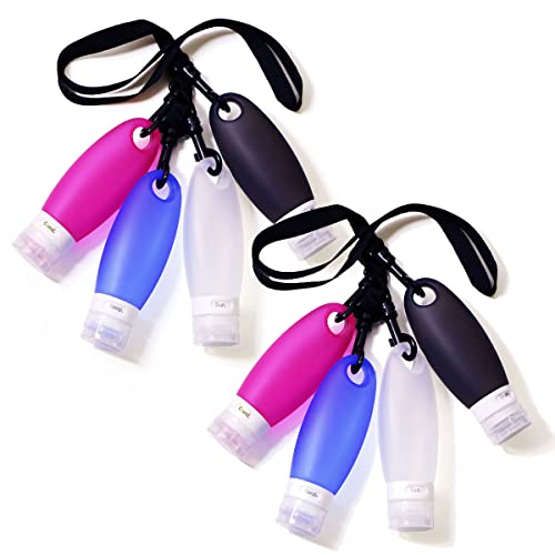 Portable Silicone Squeezable Bottles Refillable Cosmetic Gym Containers Travel TSA Approved Tube Set with Shower Lanyard for Shampoo Lotion