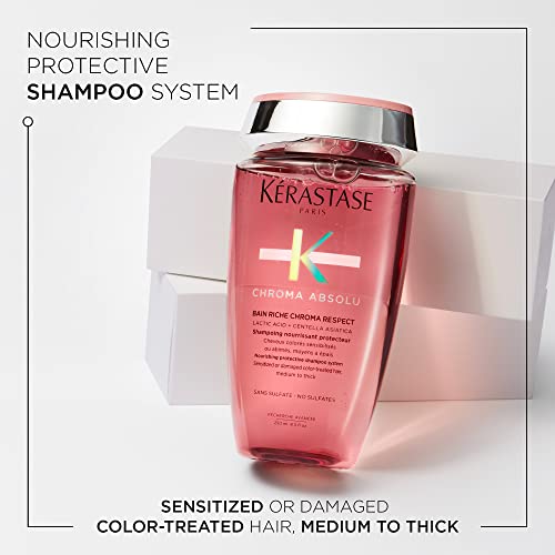 Kerastase Chroma Absolu Chroma Respect Shampoo Riche For Sensitized or Damaged Color-Treated Hair - Protects and Nourishes Medium To Thick Hair, with Lactic Acid