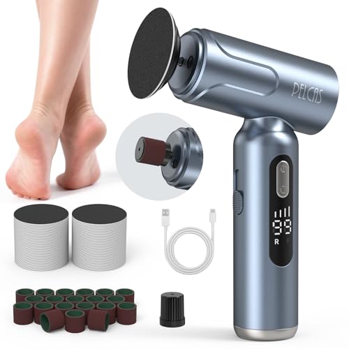 PELCAS Electric Foot Callus Remover with LED Screen, Upgraded Electric Foot File, 2 in 1 Manicure & Pedicure Kit for Women & Men, Cordless Feet Filer for Foot Callus, Thick Nails, Finger Nails Grey
