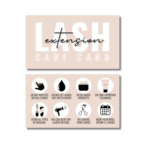 Cute Modern Lash Extension After Care Cards/Pack of 55 business card size. Eyelash extensions supplies great for your lash extension kit (TanLash)