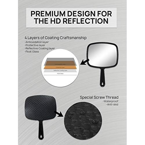 OMIRO Hand Mirror, All Black Handheld Mirror with Handle, 6.6" W x 9.3" L, Pack of 6