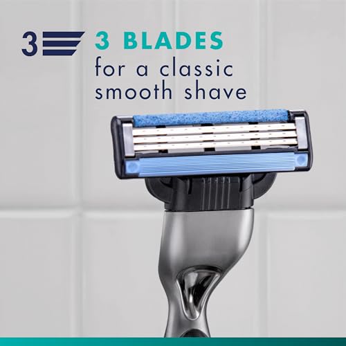 Gillette Mach3 Shaving Razor for Men, 1 Razor Gillette 3-Blade Handle for Men¡¯s Grooming, 10 Razor Blade Refills, Lubrication Strip